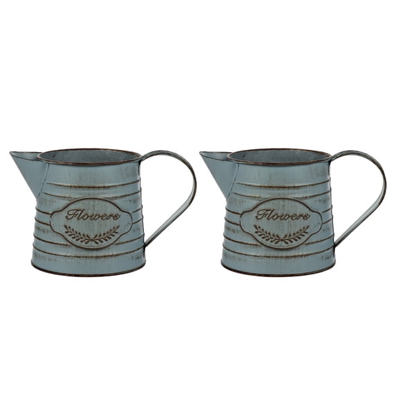 Yardwe 2Pcs Olive Green Chic Flower Container Iron Vase for Home and Garden Decoration