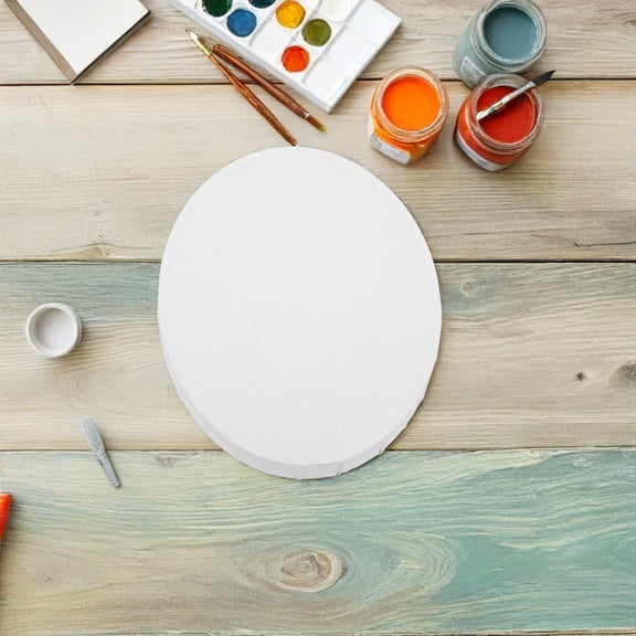 Yardwe 2Pcs Oval Wood Frame Canvas with White Cotton Surface for Acrylic and Oil Painting Home Use
