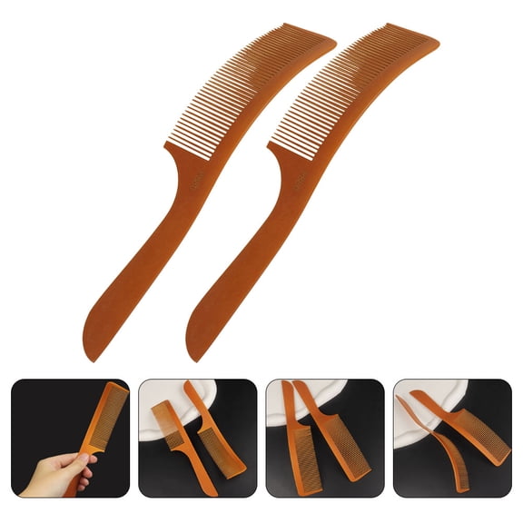 Yardwe 2Pcs Professional Brown Barber Combs for Hair Styling and Grooming with Curved Design for Home and Travel