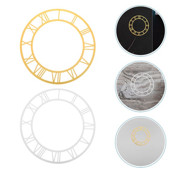 Yardwe 2Pcs Round Mirror Wall Clock Sticker Acrylic Dial Plate Self Adhesive Clock Numbers Decor