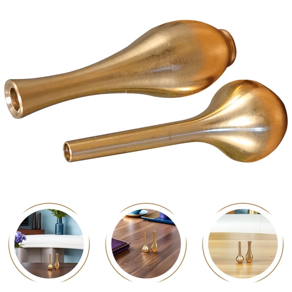 Yardwe 2Pcs Small Brass Vase Golden Metal Desktop Flower Arrangement Decoration