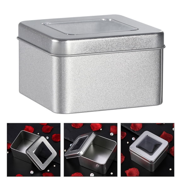 Yardwe 2Pcs Plated Silver Tinplate Candy Storage Boxes Portable Multipurpose Small Storage Containers