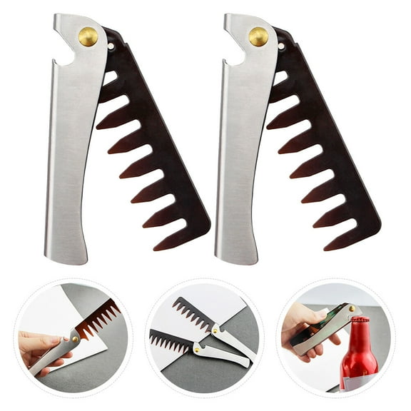 Yardwe 2Pcs Plated Silver Folding Oil Hair Comb Compact Portable Hair and Beard Grooming Tool