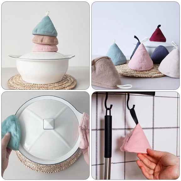 Yardwe 2Pcs Triangle Cotton Pot Holders Heat Resistant Pan Handle Covers for Cooking