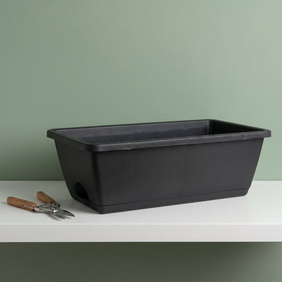 Yardwe 3Pcs Rectangle Planter Box with Drainage Holes Resin Flower Pots Dark Grey for Window Sill Garden