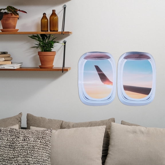 Yardwe 3Pcs Self Adhesive Window Mural Decal Assorted Color Airplane Landscape Wall Decor