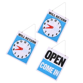 Yardwe 3Pcs Assorted Color Will Return Sign for Wall with Hanging Chain PVC Sign for Restaurant and Store