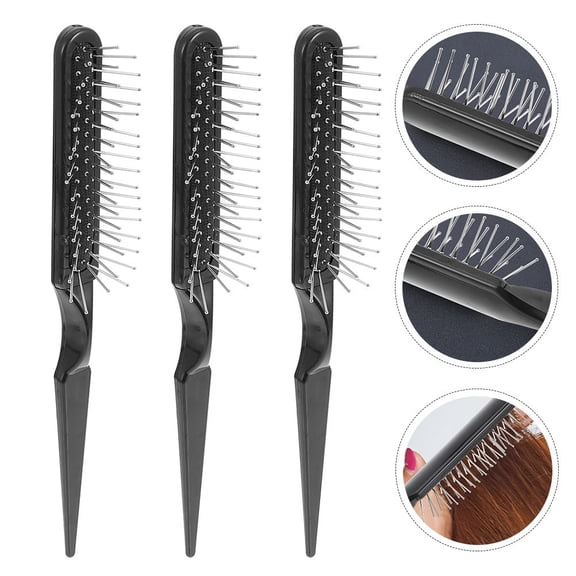 Yardwe 3Pcs Steel Needle Point Tail Comb Black Massage Hair Brush with Air Circulation for Home Use