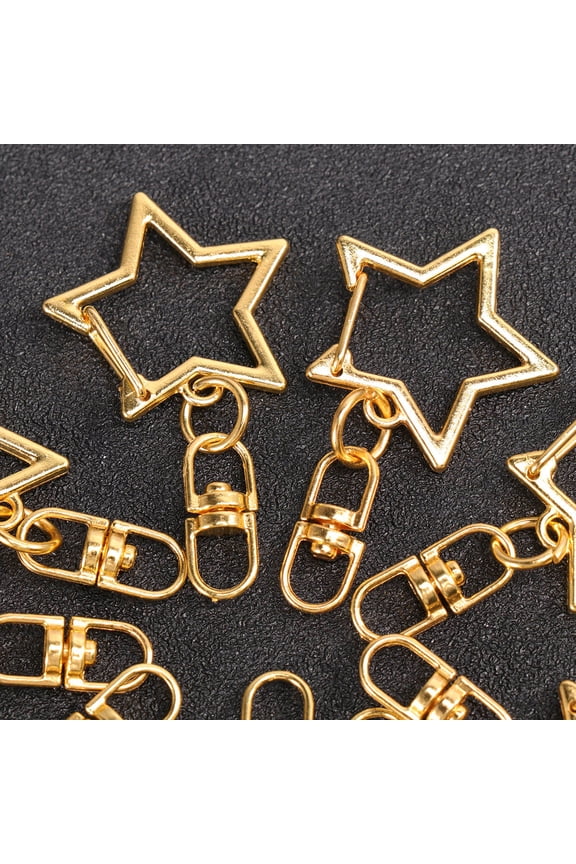 48Pcs Golden Metal Keyring Five Point Star Key Holder Easy to Hook for Organizing and Carrying Keys