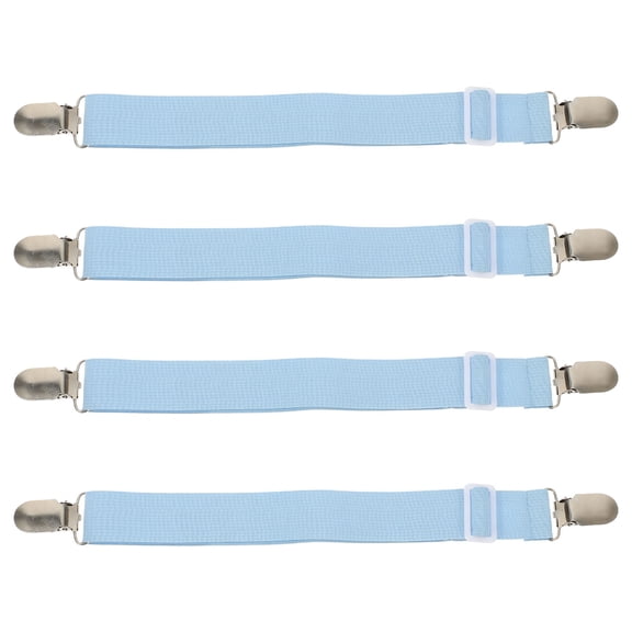 Yardwe 4pcs Sheet Fastening Straps Metal Sky Blue Adjustable Length for Bed Sheets