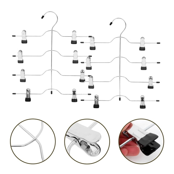 Yardwe 4Pcs Black Clothes Hangers with Clips Four Tier Space Saving Pant Hangers