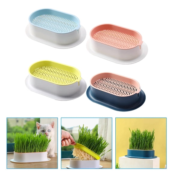 Yardwe 4Pcs Cat Grass Planter Hydroponic Soilless Box with Double Layer for Home Use Assorted Colors