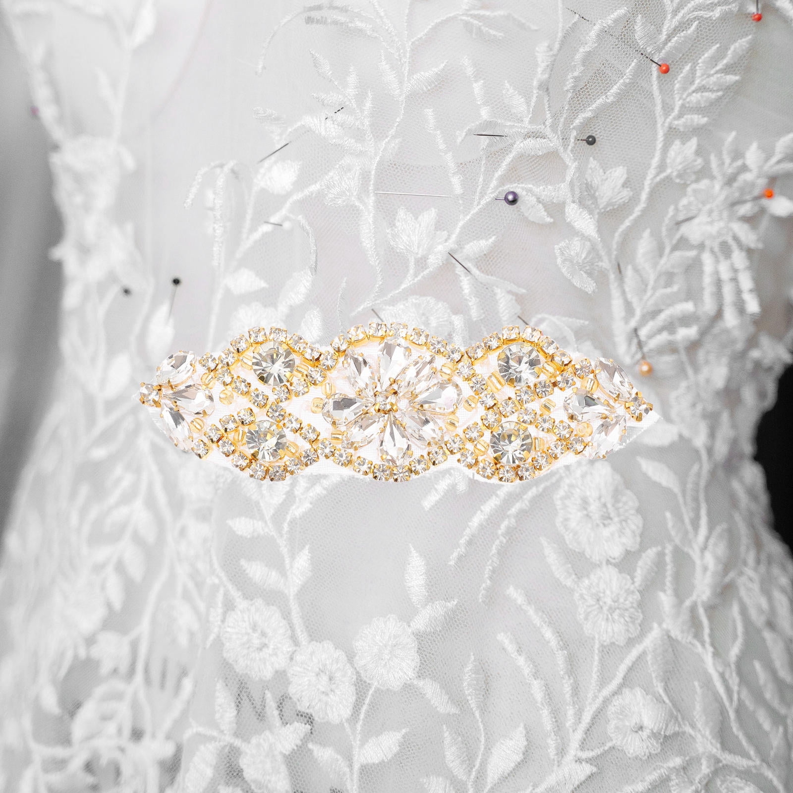 golden patch for dress Yardwe Rhinestone Sash Patch, Elegant Wedding Belt, 4Pcs dress_length:Mini Dresses