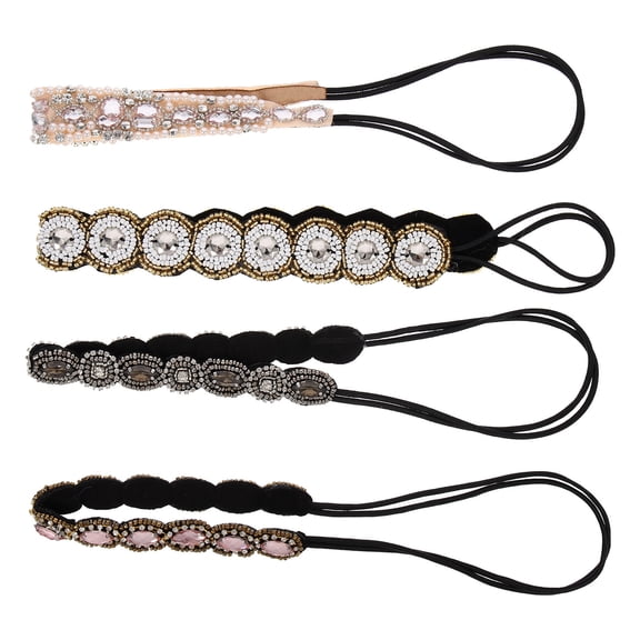 Yardwe Beaded Elastic Hair Wraps Assorted Color Rhinestone Decor Headbands 4Pcs