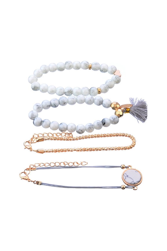 4Pcs Marble Beads Alloy Bracelet Set with Tassel Charm Unique Design for Fashion