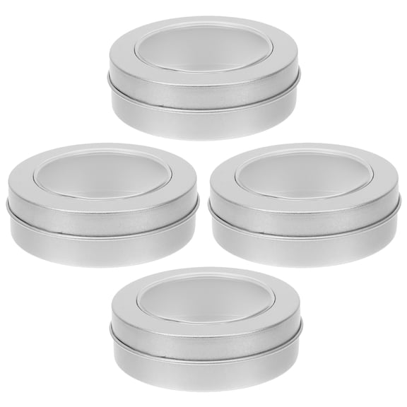 Yardwe 4Pcs Plated Silver Round Tinplate Boxes with See Through Window Lid for Versatile Storage Use