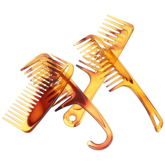 Yardwe Wide Teeth Plastic Hair Comb Set, Light Brown, PP, Vintage Style, No Scalp Scratching, Easy to Use