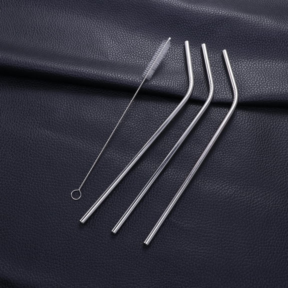Yardwe Stainless Steel Reusable Drinking Straws, Plated Silver, Curved, 4Pcs