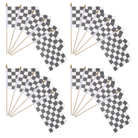 Yardwe 50Pcs Black White Racing Flags with Comfortable Wooden Stick for Race Starter and Fan Use