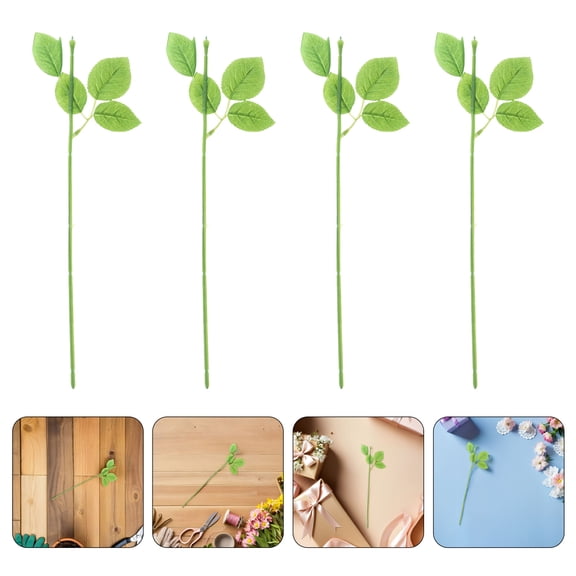 Yardwe 50Pcs Flexible Plastic Flower Stems Fake Rose Stems with Natural Looking Leaves for Floral Crafts