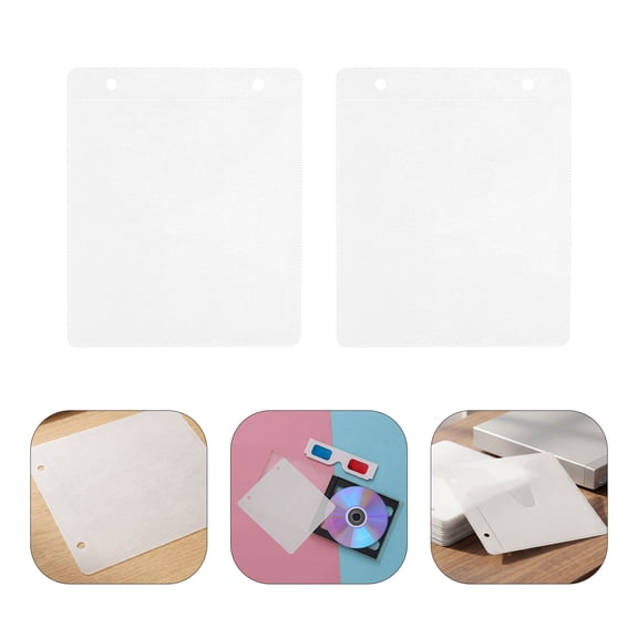 Yardwe 50Pcs White Cd Dvd Storage Sleeves Refill Pages with Scratch Protection for Disc Binder
