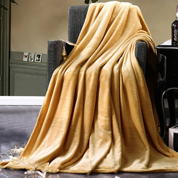 Yardwe Flannel Throw Blanket Khaki Polyester Fiber 1Pcs