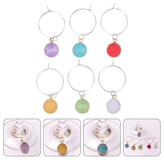 Yardwe 6Pcs Assorted Color Wine Glass Markers Reusable Goblet Charms for Party Drink Tags
