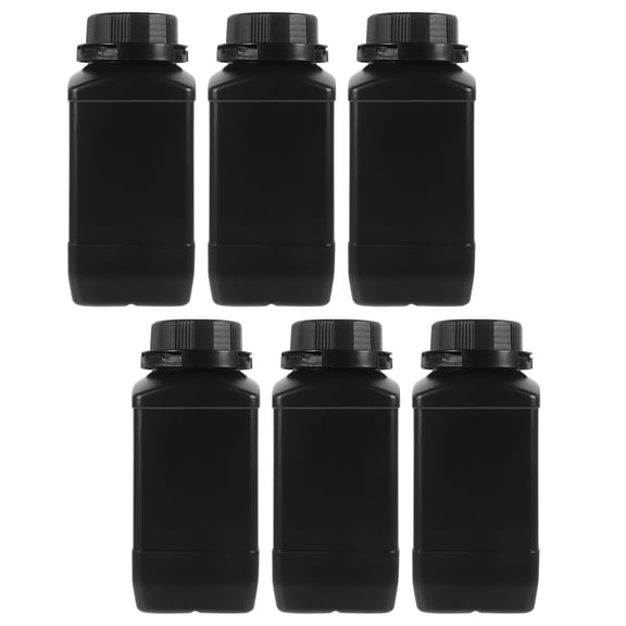 Yardwe 6Pcs Stackable Black Wide Mouth Lab Bottles Pe Plastic Leakproof Chemical Storage Jars