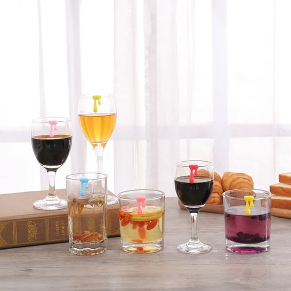 Yardwe 6Pcs Silicone Glass Markers for Drinking Glass Identification Random Color