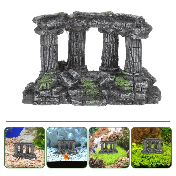 Yardwe Aquarium Landscape Grey Resin Roman Column Fish Tank Decor with Realistic Fine Craftsmanship