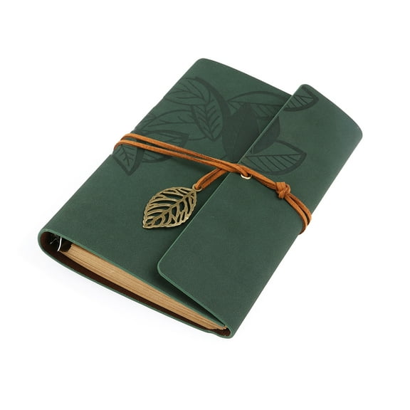 Yardwe Blank Notebook Journal with String Bound Loose Leaf Design and Green PU Cover for Writing