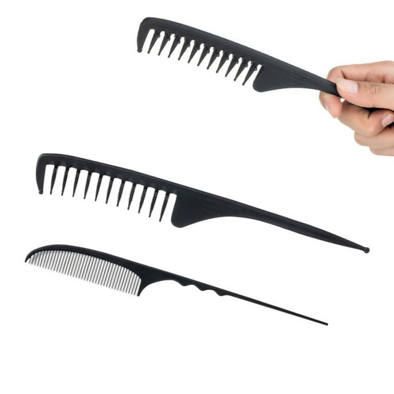 Yardwe 2Pcs Hairdressing Hair Comb Black Carbon Fiber Salon Brush with Fine Tail