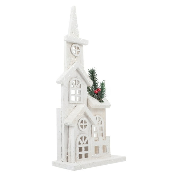 Yardwe 1Pcs Luminous Christmas Village Church Ornaments White Decorative Home
