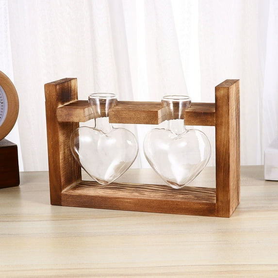 Yardwe 2Pcs Glass Vase Adornment with Coffee Color and Wooden Base for Home