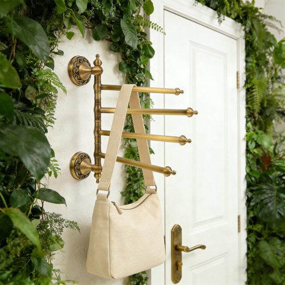 Yardwe Copper Bathroom Shelf and Towel Rack in Golden Color with Rust Resistant Finish