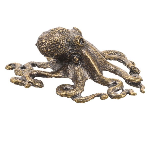 Yardwe Copper Octopus Statue Light Brown Metal Craft Figurine for Indoor Desktop Decoration