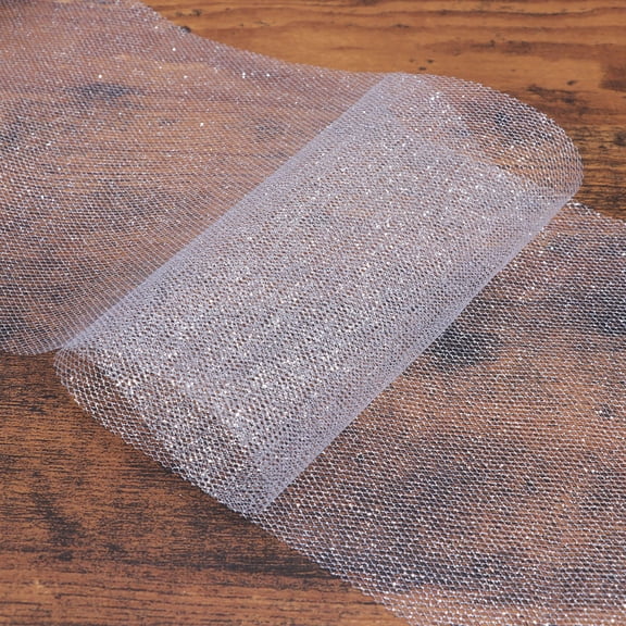 Yardwe DIY Plated Silver Tulle Yarn Polyester Mesh Ribbon for Wedding Decor Bouquet Wraps and Crafts