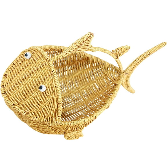 Yardwe Decorative Light Yellow Woven Plastic Candy Basket Stable Base for Kitchen Fruit and Cookie Storage
