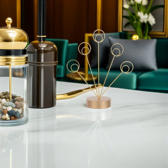 Yardwe Desktop Round Shaped Tree Holder in Plated Gold for Memo Note and Photo Card Organization