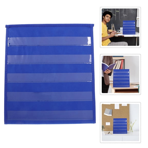 Yardwe Double Sided Blue Pocket Chart for Classroom with Versatile Pockets for Cards and Notes