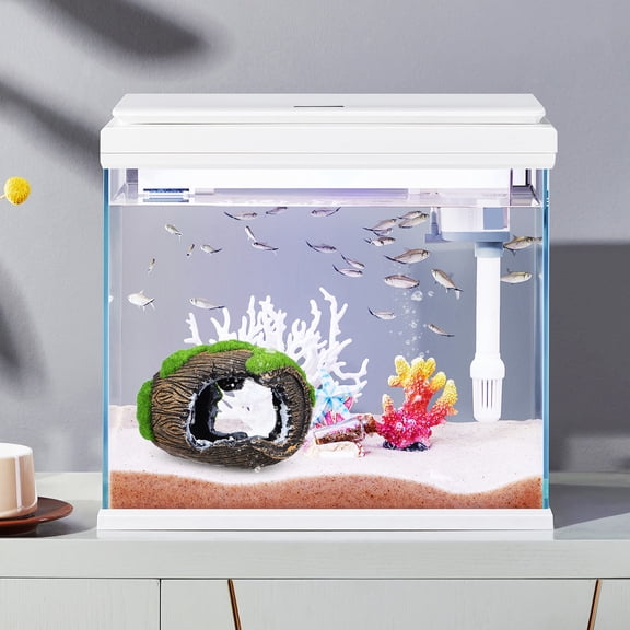 Yardwe Fish Tank Decoration Lightweight Easy Install Moss Barrel Betta Fish House for Aquarium