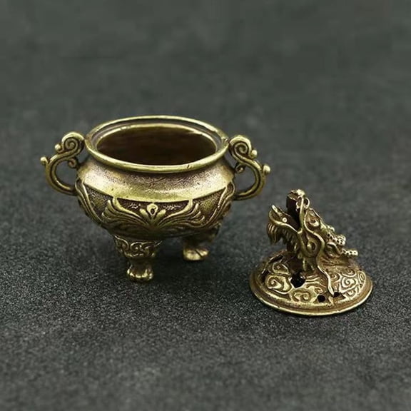 Yardwe Golden Brass Incense Holder Dragon Head Design Creative Small Desktop Ornament