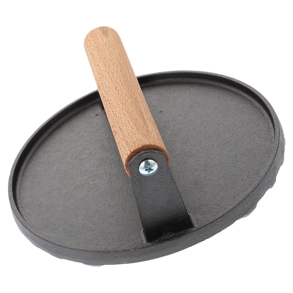 Yardwe Home Use Cast Iron Meat Press with Comfortable Handle Black Round Grill Press