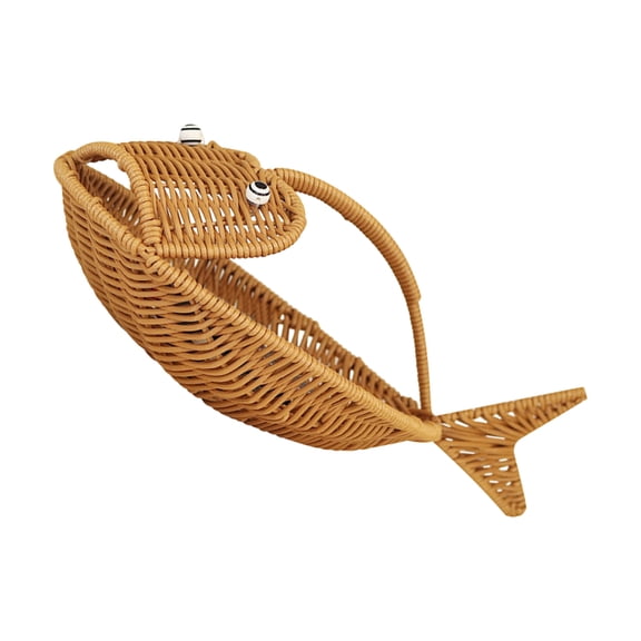 Yardwe Fish Shape Storage Basket for Snacks and Bread in Light Brown Plastic