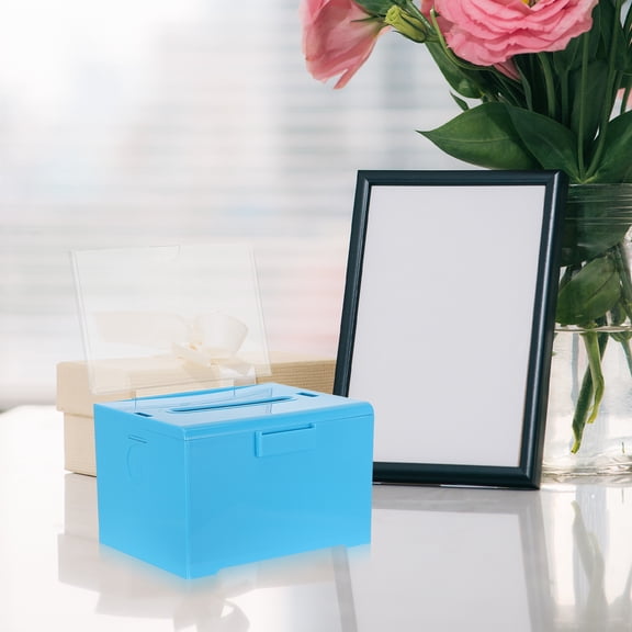 Yardwe Lockable Donation Box with Acrylic Construction Blue for Community and School Use