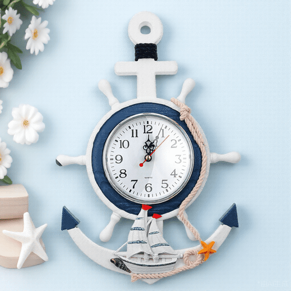 Yardwe Hanging Wall Clock Sea Themed Clock Blue 1Pack
