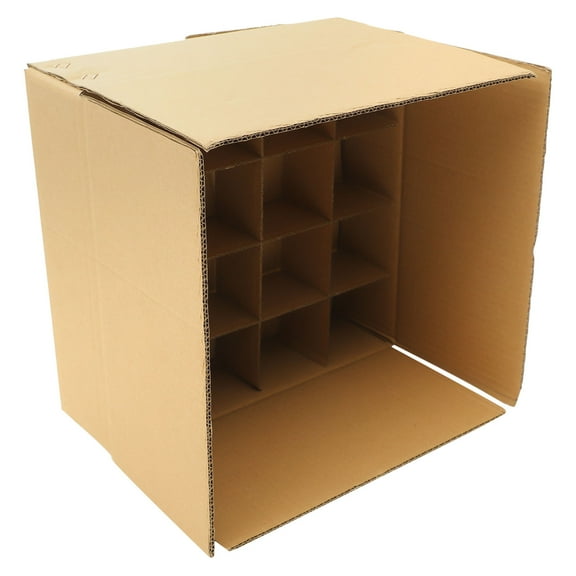 Yardwe Multi Function Khaki Corrugated Shipping Box with Divided Grid for Packing Kitchen Glassware and Wine