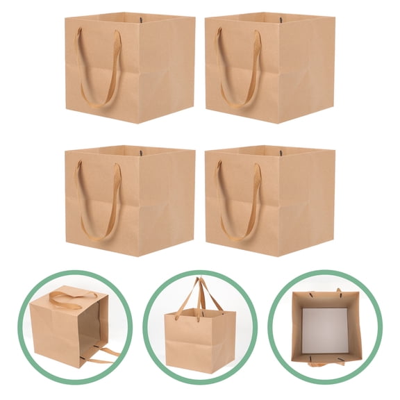 Yardwe 4Pcs Portable Paper Bags Khaki Kraft Paper Bread Packing Bag Sturdy and Practical