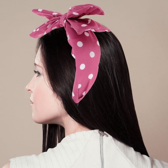 Yardwe Pink Polka Dot Bow Wire Hair Band Head Wrap Wide Band Comfortable Fashion Accessory