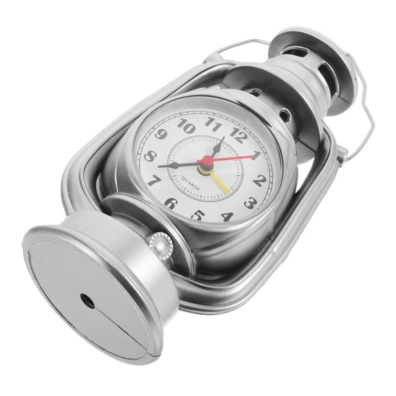 Yardwe Plated Silver Retro Desk Clock Silent Quartz Movement with Creative Oil Lamp Design for Home Decoration